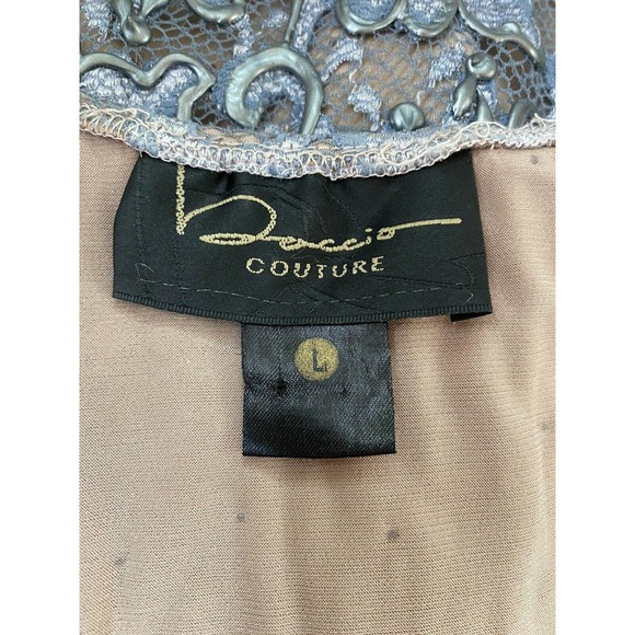 Baccio Couture Dress Floral Pewter Gray Swarovski Textured Sleeveless Sh… - Picture 8 of 10